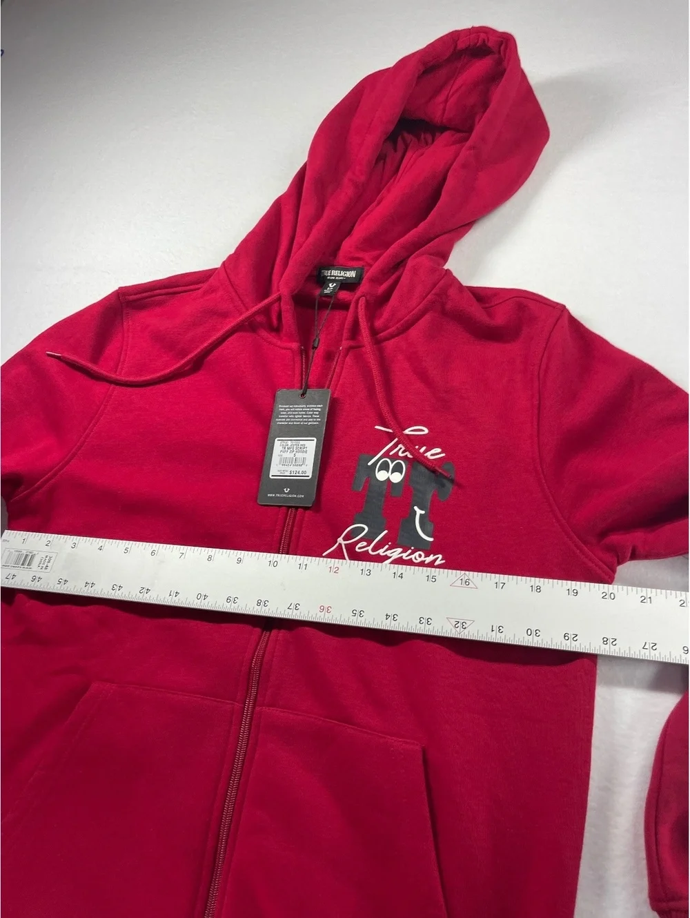 True Religion Red Zip-Up Hoodie Sweatshirt